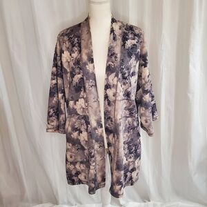 Anthropologie Solitaire Jacket Cardigan Womens Med. Faux Suede Floral Gray Open